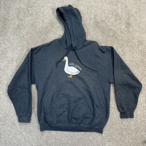 Gildan Mens XL Dark Grey Silly Goose Graphic Hoodie Sweatshirt